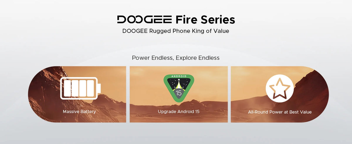 DOOGEE Fire 3 Rugged Phone 5.5" HD+ Display 12GB+64GB 8350mAh Battery 13MP Camera Widevine L1 NFC IP68 Android 15 Cell Phone