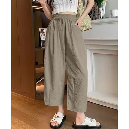 andma Sle Wide Leg Pants Nine Points Harlan Loose Fit Women's Summer Casual Trousers Two Pieces Set High Waist Elastic Wa...