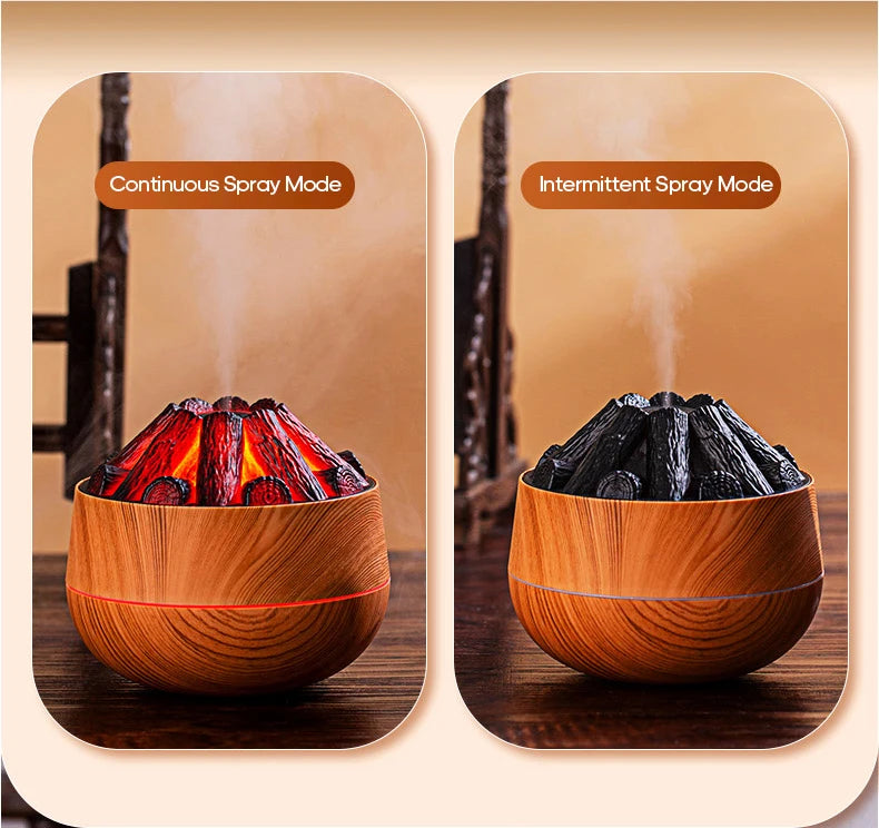 Simulated Campfire Air Humidifier Woodstove Fireplace Water Mist Diffuser Classic Woodgrain USB Ultra Sonic Mist Sprayer