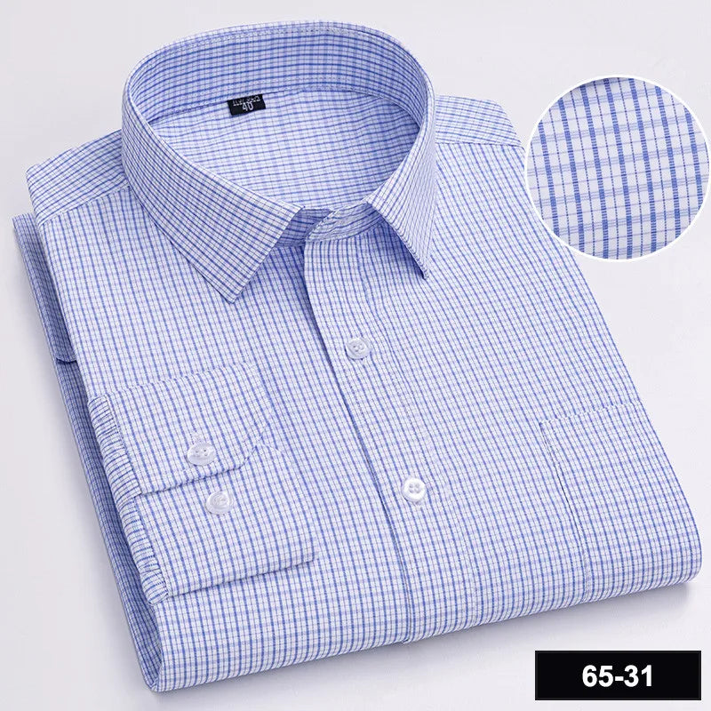 Men's Long Sleeve Shirt High-quality Fashion Casual Print Plaid Stripe Single Pocket Fit Business Formal Office Four Season Top