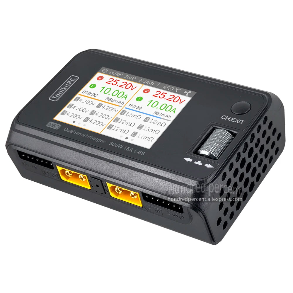 ToolkitRC M6D V3 Charger Black DC 500W Intelligent Dual Channel 1S 2S 3S 4S 5S 6S Toy Model Car Lithium Battery Fast Charging