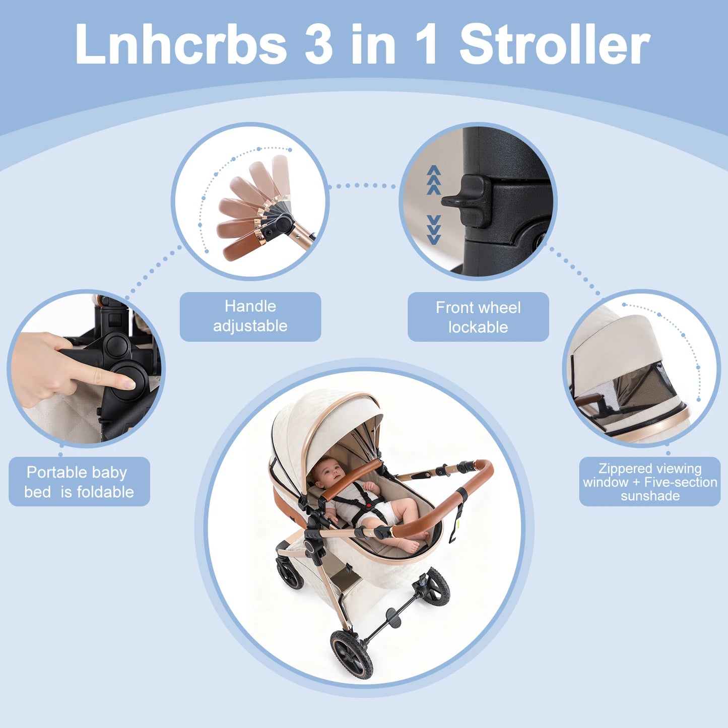 Luxury Baby Stroller 3 in1 Portable Baby Carriage Folding Prams High Landscape Car for Newborn Baby Adjustable Handle travel