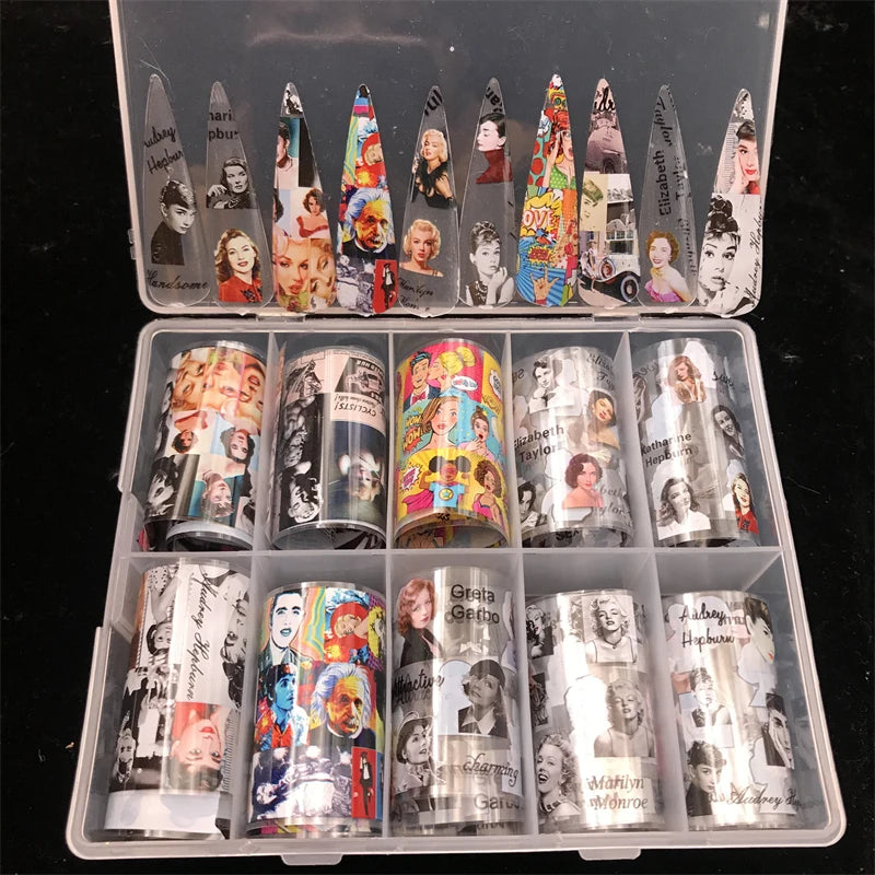 New Flower Nail Foils for Transfer Paper Stickers Floral Adhesive Fruit Nails Wraps Fish DIY Water Marble Nail Art Decorations