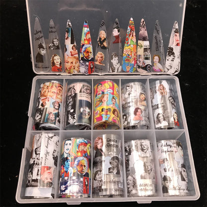 New Flower Nail Foils for Transfer Paper Stickers Floral Adhesive Fruit Nails Wraps Fish DIY Water Marble Nail Art Decorations