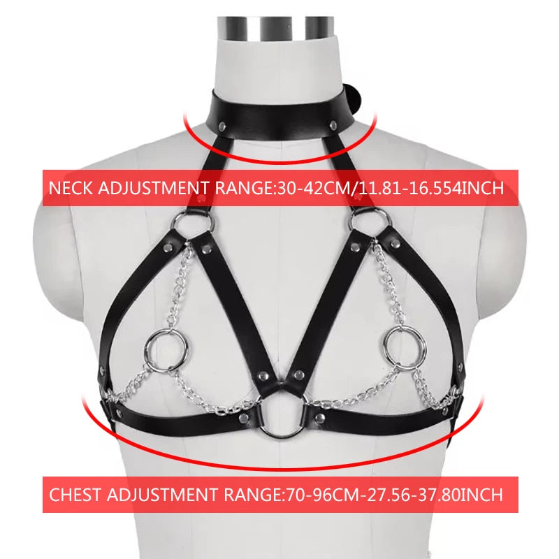 BDSM Alternative Training Sexy Black Leather Collar, nipple clamps, waist binder, and bralette