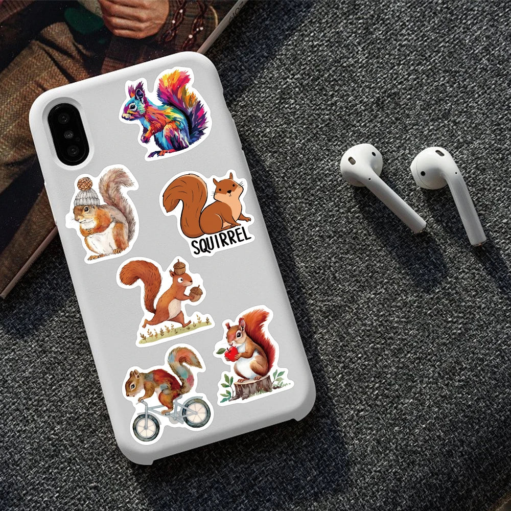 50pcs Cartoon Cute Squirrel Stickers Decals For Laptop Scrapbook Skateboard Helmet Guitar DIY Aesthetic Waterproof Stickers