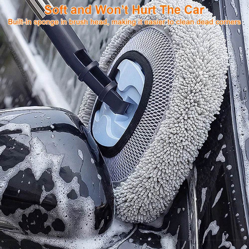 Car Wash Brush Long Handle Car Cleaning Brush Soft Hair Chenille Broom for Home Floor Window Telescopic Windshield Car Wash Mop