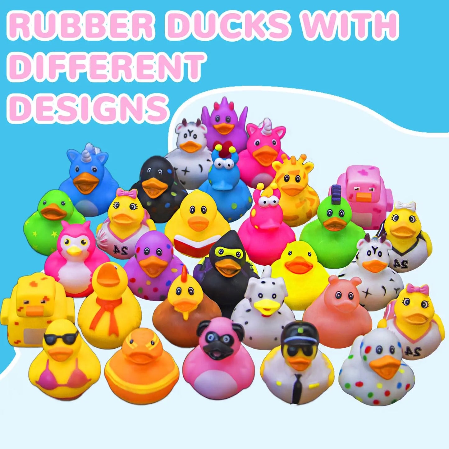30 Pack Rubber Ducks for Jeeps 2.3 Inch Bulk Floater Jeeps Ducks for Ducking Assortment Rubber Duckies for Kids Baby Bath Toys B
