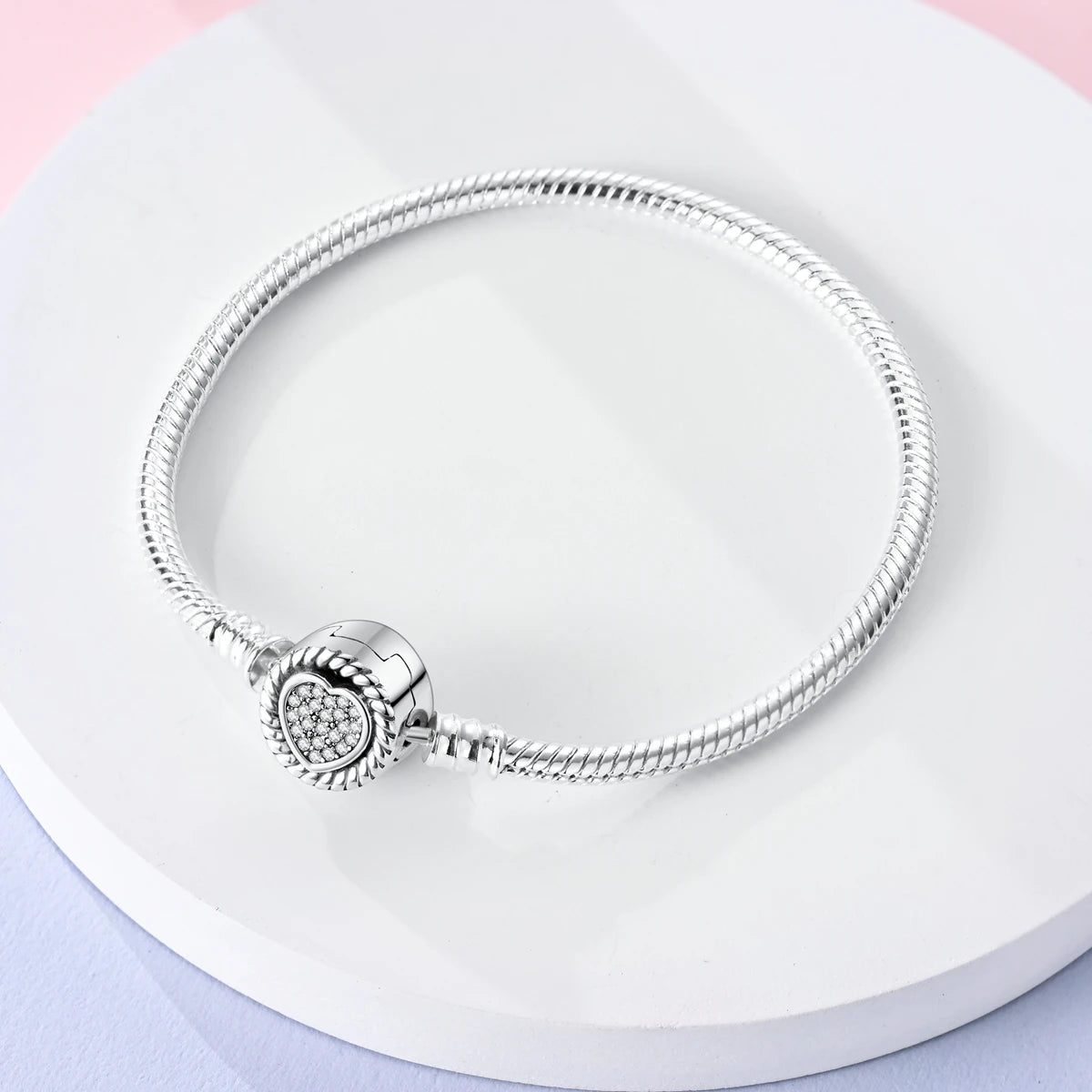 New Charm Bracelet 925 Silver Heart Shape Holy Mother Snake Chain Clasp Bracelet Fit Original Bead DIY Fashion Jewelry