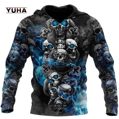 Dark  Red Skull Tattoo 3D All Over Printed Men's Hoodie & Sweatshirt Spring and  Autumn Unisex  Hoodies Casual Sportswear