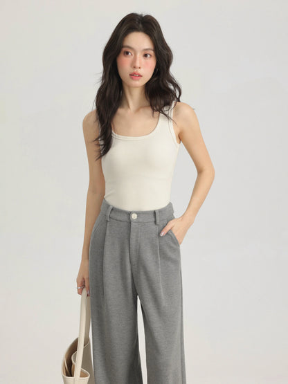 Spring Women U-Neck Knit Tank Top Cashmere-Like Fabric Elastic Slim Fit Sleeveless Camisole Solid Color Base Layer Stylish Vest