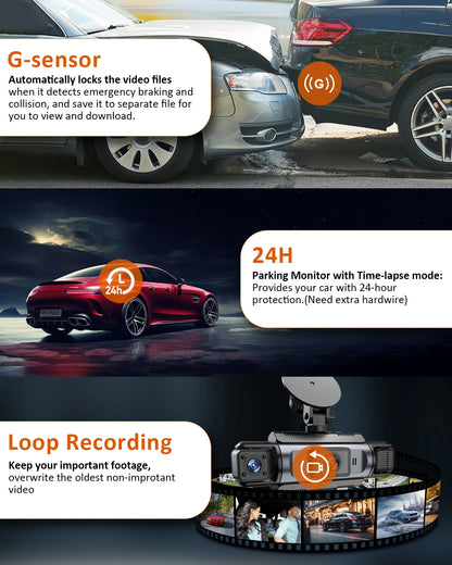 Car Dash Cam 4 Channel Black Box WiFi Driving Camera FHD 1080P Front Left Right Rear Night Vision Loop Recording Add Hardwire
