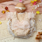 Ylsteed 2 Pieces Set Beige Newborn Photography Costume Lace Romper Bow Headband Set Baby Girl Photo Shooting Outfits