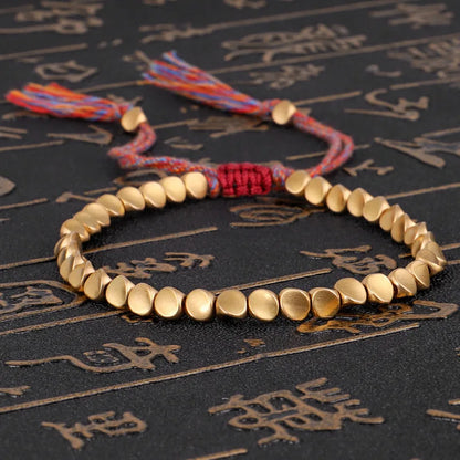 Handmade Tibetan Copper Bead Bracelet Buddhist Braided Cotton Luck Rope Bracelet Good Luck Success Amulet Women Men Vintage