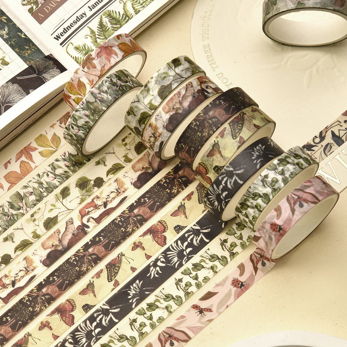 5 Rolls/Box Forest Plant Print Washi Tape Handmade Diy Diary Photo Album Decoration Masking Tape Set