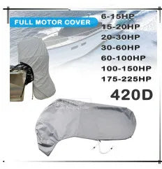 600D Boat Full Outboard Engine Cover Heavy Duty Silver Engine Motor Covers Protector For 6-225HP Waterproof