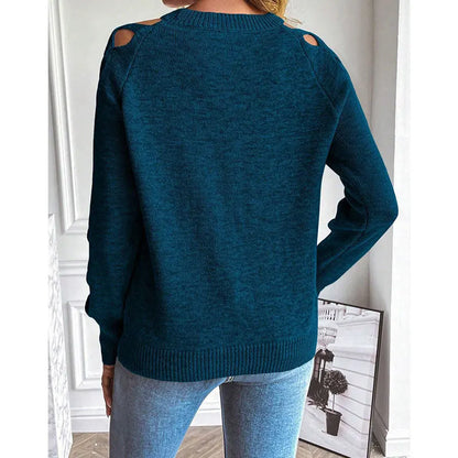 Women's Knitted Sweaters Arm Hollow Design Sweater Round Neck Long-sleeved Pullover Top Female Autumn Winter Casual Streetwear