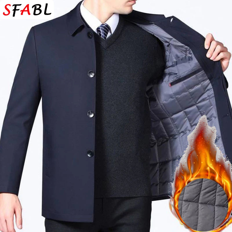 Thicken Padded Social Jackets Men's Winter Jacket Windbreak Fleece Lining Blazers for Men Business Luxury Men's Winter Coat XXXL