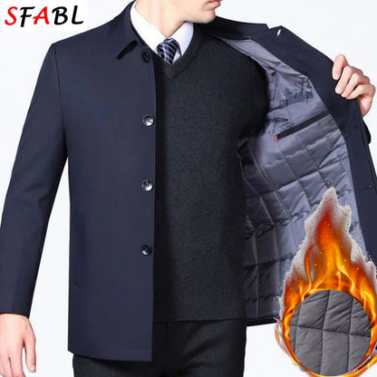 Thicken Padded Social Jackets Men's Winter Jacket Windbreak Fleece Lining Blazers for Men Business Luxury Men's Winter Coat XXXL
