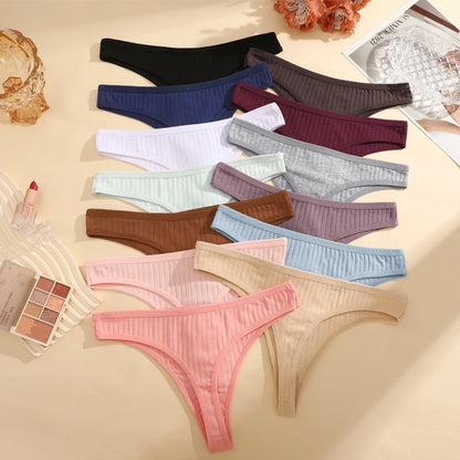 8Pcs/Set Cotton Seamless Thongs For Women Sexy Low Rise Solid Color Breathable Pantys Female Comfortable Soft G-String Underpant