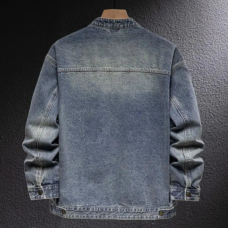 Denim Jacket Men's American Motorcycle Stand Collar New Spring and Autumn Trendy Brand Loose Cycling Bomber Jacket Top