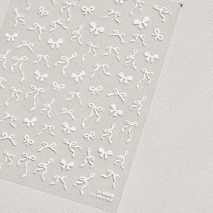 Shell Light Nail Stickers Small Fresh White Bow Ribbon Nail Charms Stickers Self Adhesive Nails 3D Decorations Parts DIY Decals
