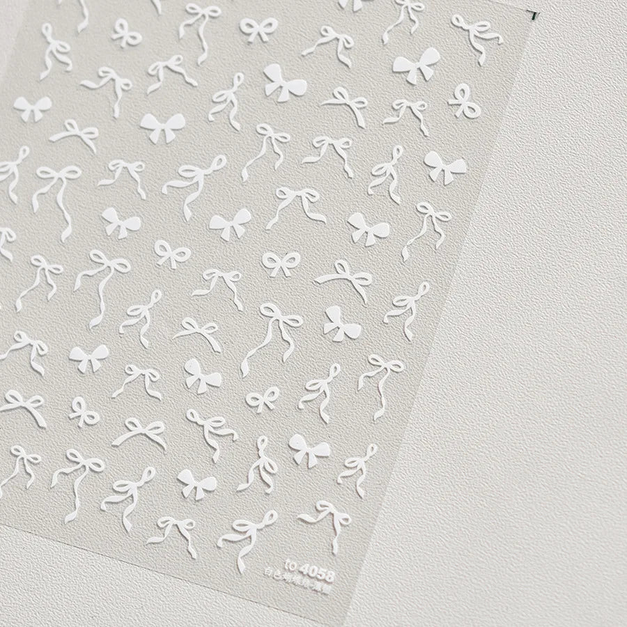 Shell Light Nail Stickers Small Fresh White Bow Ribbon Nail Charms Stickers Self Adhesive Nails 3D Decorations Parts DIY Decals
