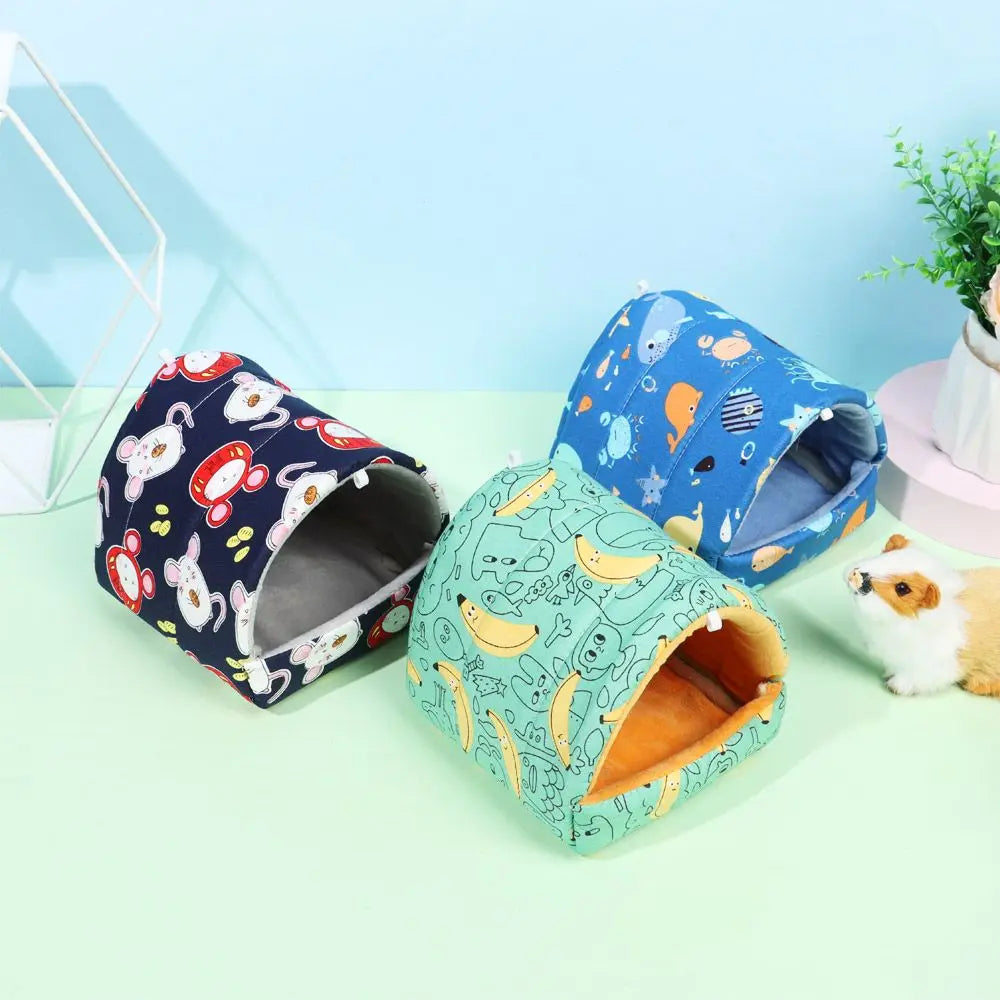 Soft Rabbit Colorful Squirrel Mini Cage Winter Hamster House Guinea Pig Nest Small Animal Sleeping Bed Warm Mat