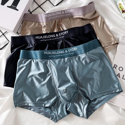 1/3Pcs Breathable Thin Satin Silk Boxer Briefs Seamless Mid Waist Ice Silk Boxers Underpants Smooth Underwear for Men Daily