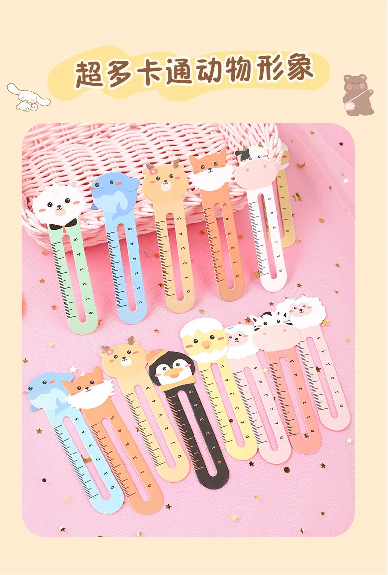 50Pcs/pack Cartoon Animal Bookmark Cute Bear Kitten Student Ruler Bookmark Students Supplies