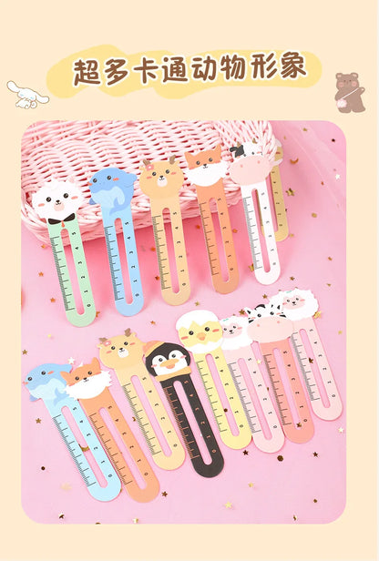 50Pcs/pack Cartoon Animal Bookmark Cute Bear Kitten Student Ruler Bookmark Students Supplies