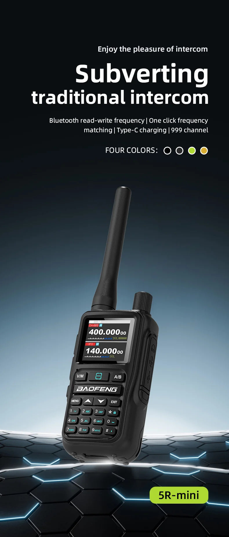 Baofeng UV-5R Mini 5W Walkie Talkie (2 Pack) | Bluetooth APP, NOAA Weather, 999 Ch | USB-C Charging for Outdoor/Hunting