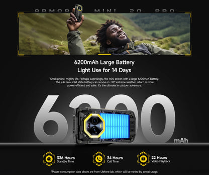 Ulefone 4.7" Rugged Phone Armor Mini 20 Pro 5G Android 14 16+256GB Smartphone LED Light 64MP Night Camera Mobile Phone
