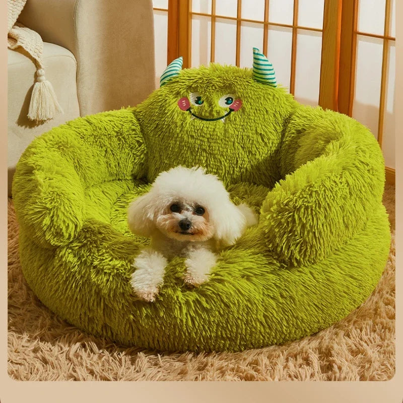 Winter Warm Pet Nest Washable Green Cartoon Monster Semi Enclosed Dog House Suitable for Medium and Large Sized Cat/Dog Supplies