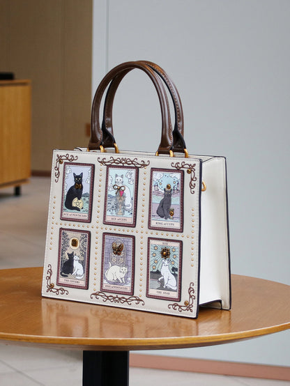 2025 High-end fashion summer new handbag female bag niche design Tarot tile tote bag large capacity Y2K cute cat bag strange win