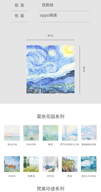 Painting Memo Pad Monet Van Gogh No-sticky Note Decal Scrapbooking DIY Notepad Diary Stationery School Supplies