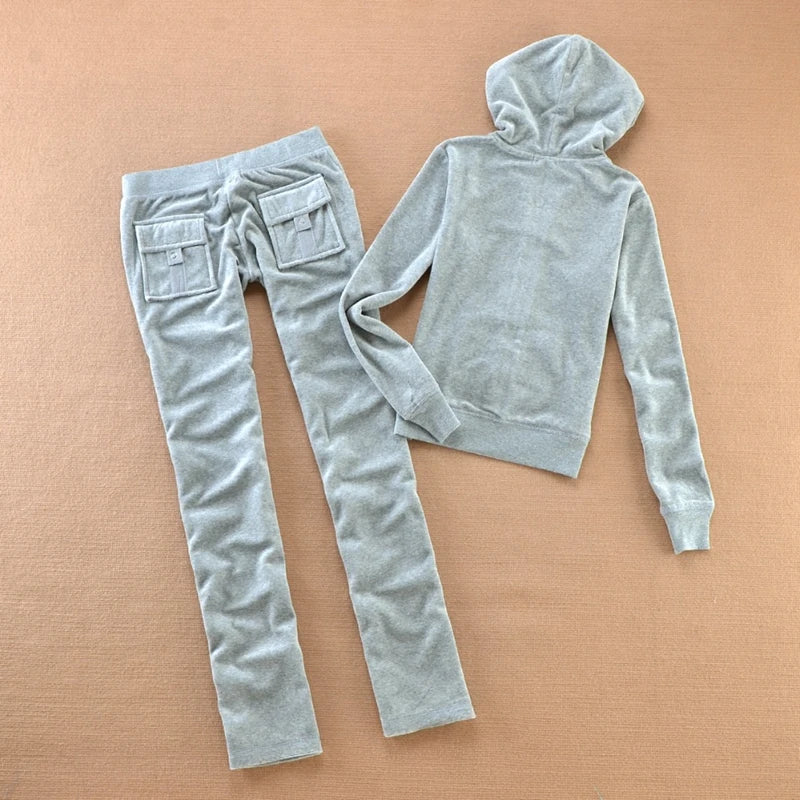 Solid Color Velvet Tracksuit 2025 Women's Zipper Top and Pants Suit Two-Piece Set