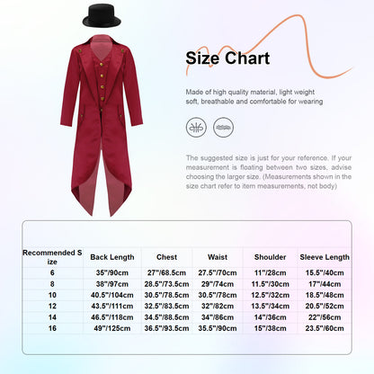 Kids Boys Vintage Steampunk Tailcoat Jacket Halloween Costume Gothic Medieval Clothes Court Uniform Magician Ringmaster Cosplay