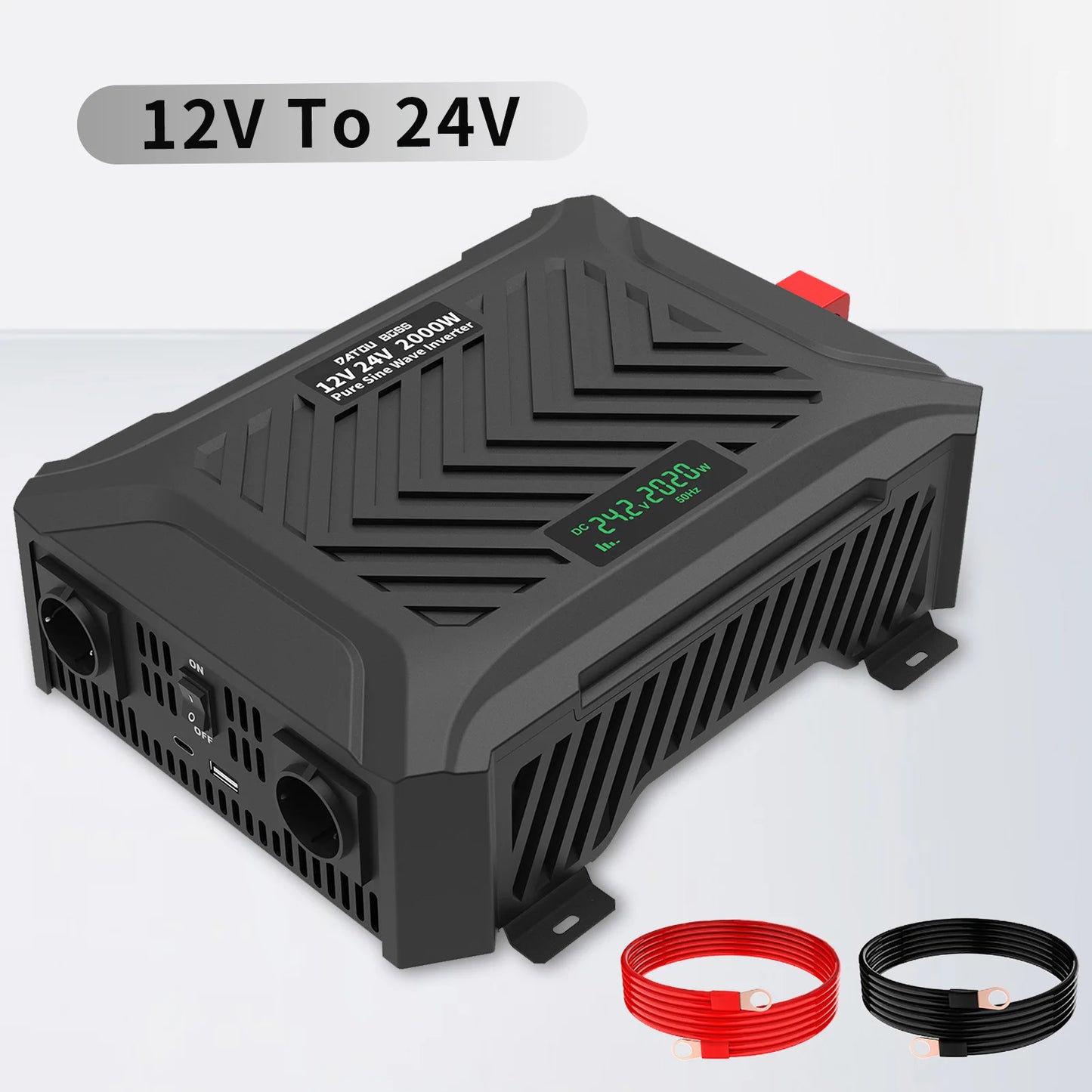 DATOUBOSS 2000W Pure Sine Wave Inverter DC12V-24V Auto Switching Portable Dual Voltage Car Inverter for RV Off-Grid Solar System
