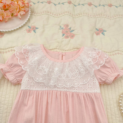 2026 New Newborn Baby Girl Bodysuits 0-24M Baby Girl Romper Summer Short Sleeved Cotton Lace Collar Baby Girl Jumpsuit