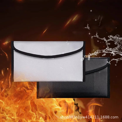 Bisofice Fireproof Document Bag Zipper Closure Cash Safe Storage Waterproof Pouch with Sticky Strip for Certificates Money Cards