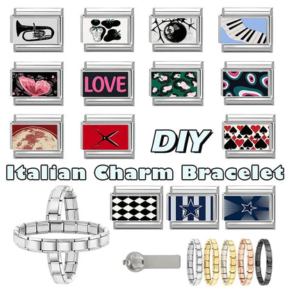 2026 Women Colored Star 1976 Eyes Heart Swan Watermelon Charms Italian Links Fit 9mm Bracelet Stainless Steel DIY Making Jewelry