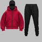 2025 Autumn Winter Men Zippered Hooded Sweatshirt Set - Balakrava Street Fashion Windproof Ninja Letter Design Two-Piece Set