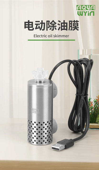 Aquarium Electric Oil Removal Film Fish Tank Stainless Steel USB Filter Self-Priming Floating Head Oil Film Processor