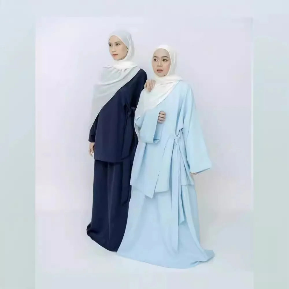 Nida Co Ord Set Kimono with Straps Skirt Ramadan Eid Islamic Cloting 2 Piece Sets Muslim Women Modest Dresses Ensembles Musulman