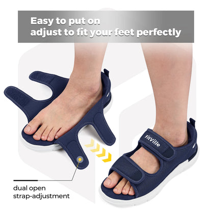 FitVille Men'S Sandals Summer Flat Shoes Widened Elderly Casual Shoe Breathable Lightweight For Plantar Fasciitis Pain Relief