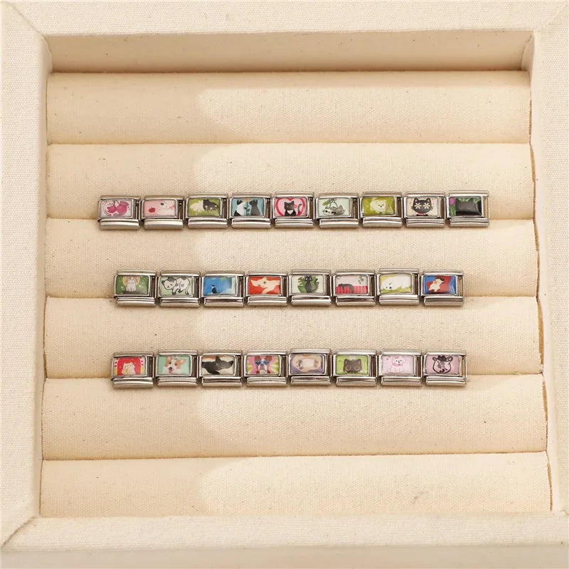 2026 Women's Funny Cat Bite Tail Elephant Dog Animals Italian Charm Link Fit 9mm Stainless Steel Module Bracelet Making Jewelrys