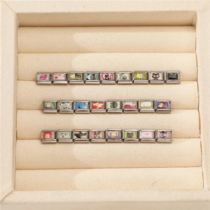 2026 Women's Funny Cat Bite Tail Elephant Dog Animals Italian Charm Link Fit 9mm Stainless Steel Module Bracelet Making Jewelrys