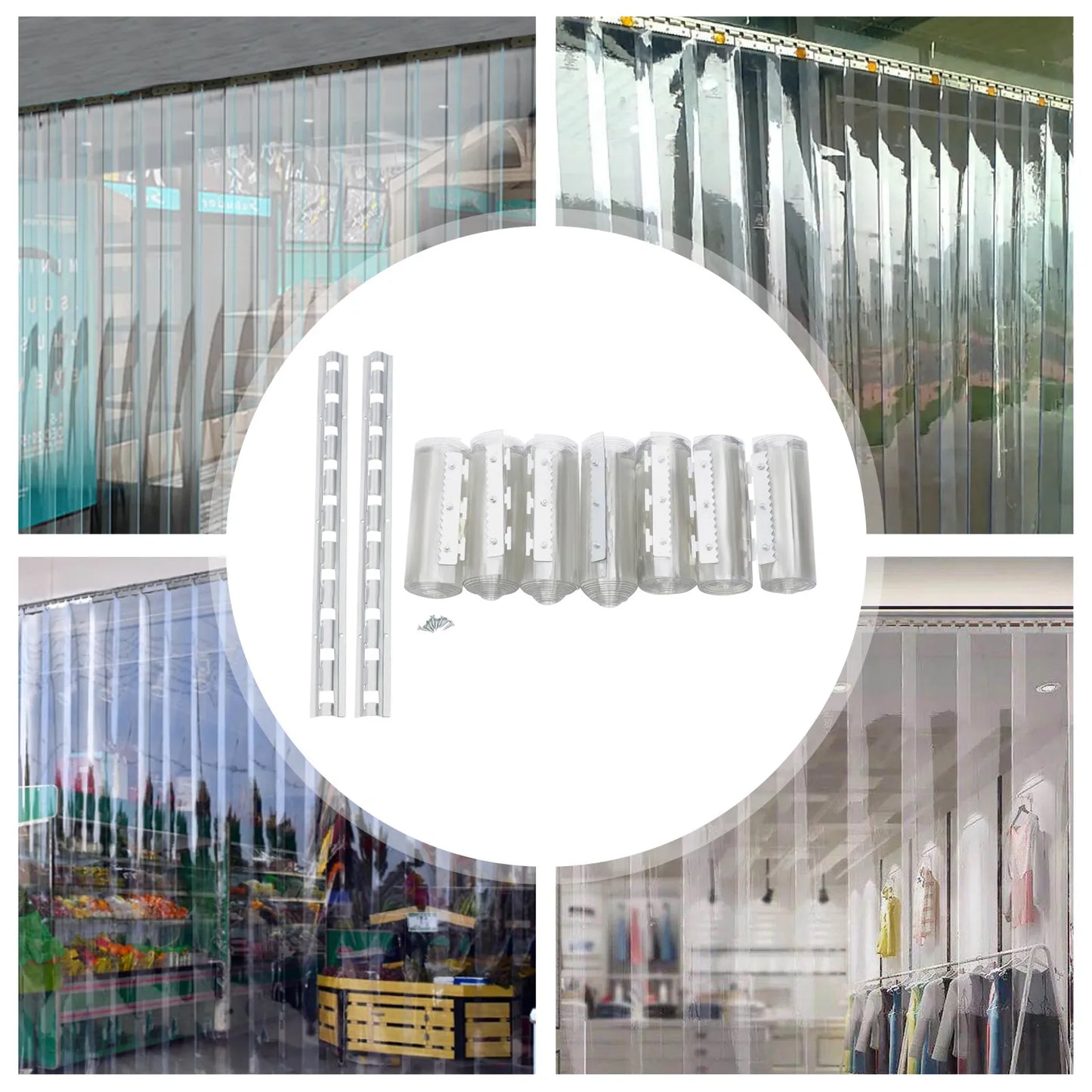 7Pcs PVC Strip Curtains,200x105cm Transparent Soft Door Strips Screen 2mm Thick Windproof Waterproof Antistatic Door Curtain Kit