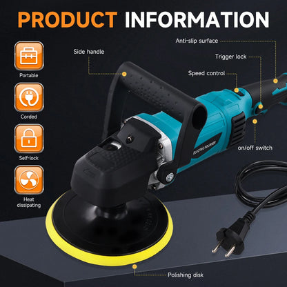 Podofo Car Buffer Polisher 1580W 6inch Car Polisher 7 Variable Adjustable Speeds Car Polishing Machine for Car Detailing Waxing